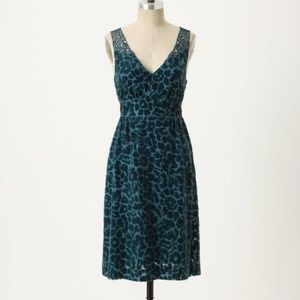 Anthropologie Teal Velvet Dress